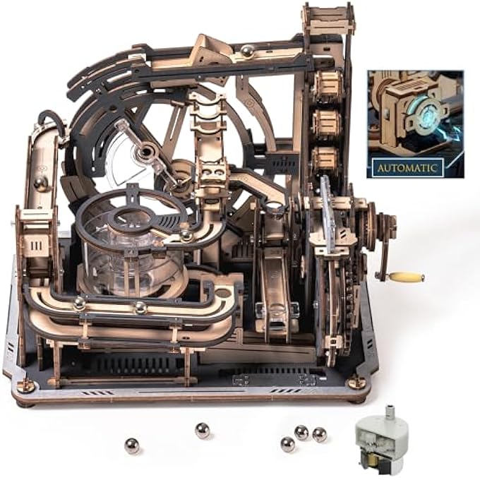 MARBLE TRACKS PUZZLE 3D WOOD MARBLE RUN MODEL KITS FOR BUILDING ADULTS, MOTOR DRIVEN MECHANICAL MODEL KITS WITH BALLS, AUTOMATIC AND MANUAL MODES, MARBLE SPACEPORT, LGC01 - Image 1